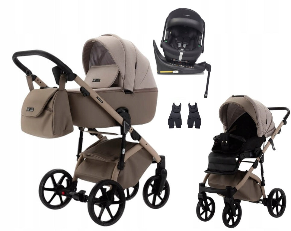 ADAMEX NOLA NATURA stroller 4in1 + SEAT BUZ PRO + BASE ISOFIX / 4 CAPPUCCINO