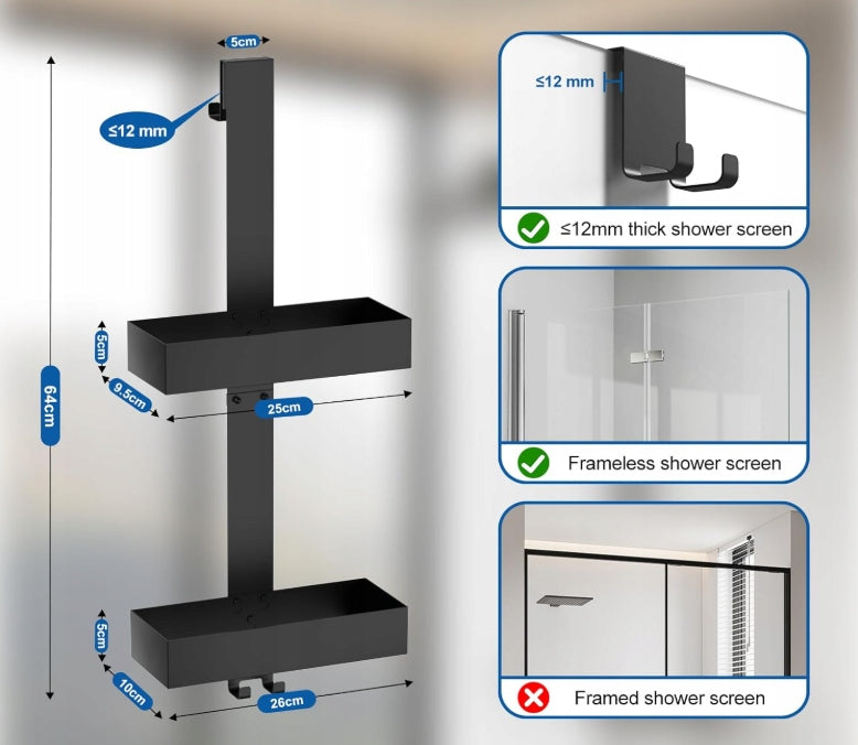 ADJUSTABLE BATHROOM SHOWER SHELF HANGING STEEL HANGER BASKETS x2 Manufacturer code PÓŁKA ŁAZIENKOWA CZARNA 2