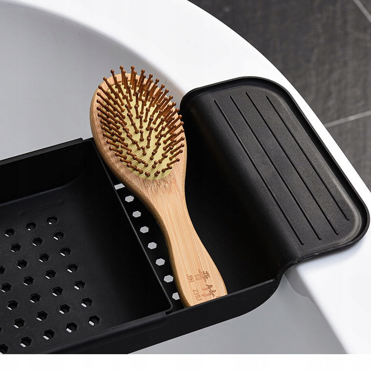 ADJUSTABLE BATHTUB SHELF BATHROOM TRAY ORGANIZER WITH DRAIN 56-79 BLACK Packaging status original