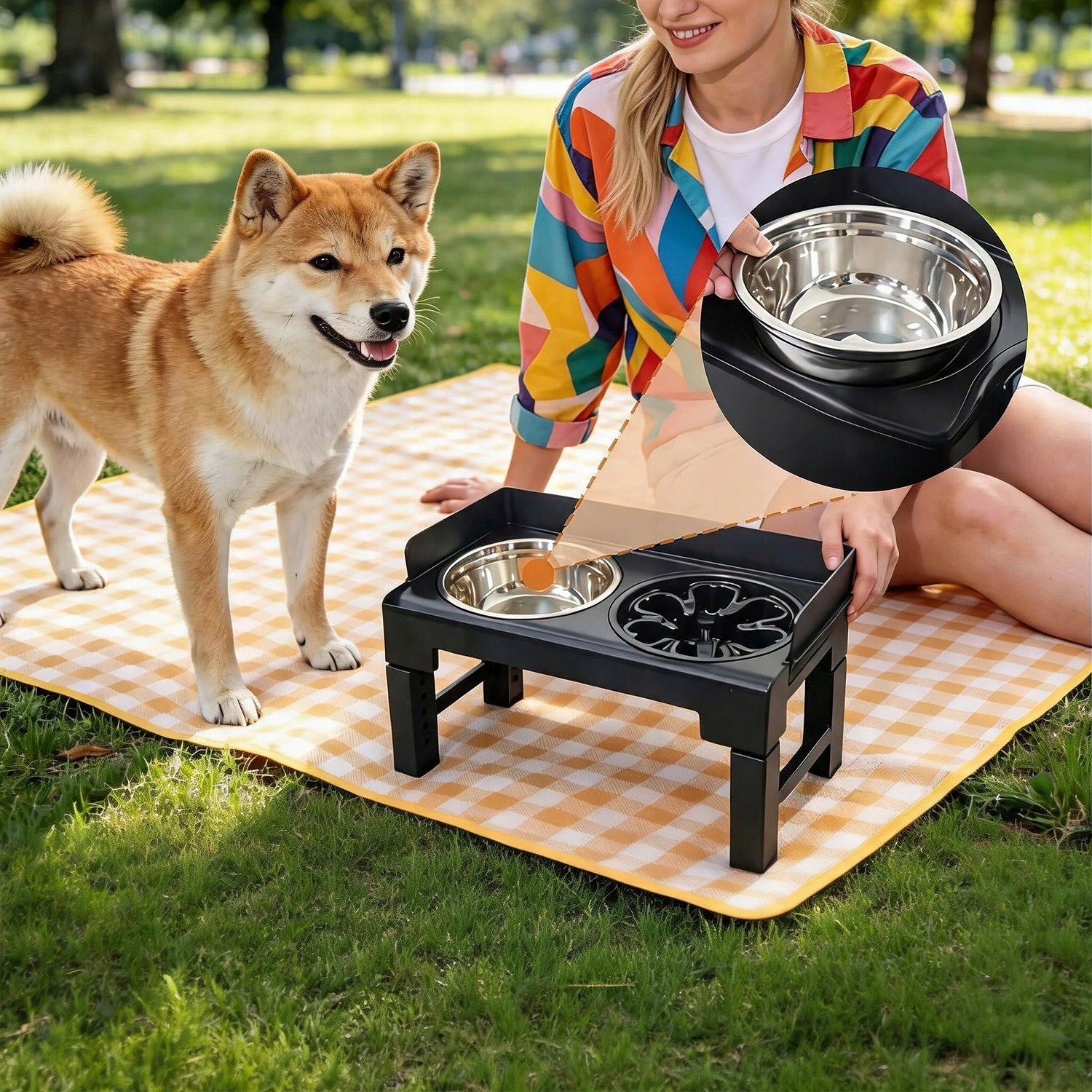ADJUSTABLE DOG BOWL ON STAND FOOD AND DRINK BOWL NON-SLIP Packaging status original