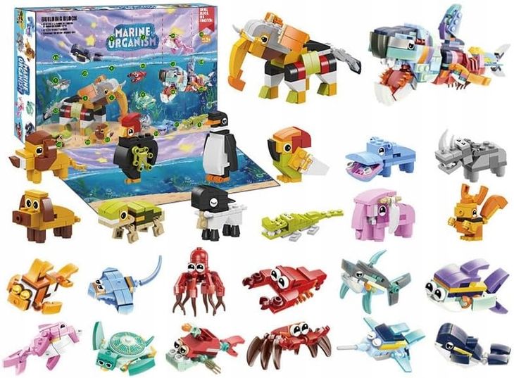 ADVENT CALENDAR 24 ELEMENTS BUILDING BLOCKS ANIMALS ELEPHANT DINO Brand Piambo