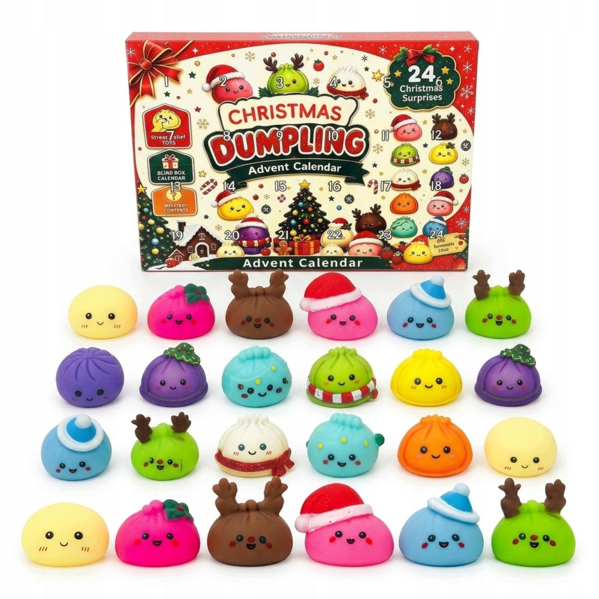 ADVENT CALENDAR 24 SQUISHIES squishy DUMPLING Set Christmas Gift Manufacturer code KALENDARZ ANDWENTOWY Z GNIOTKAMI 24 Dniowy