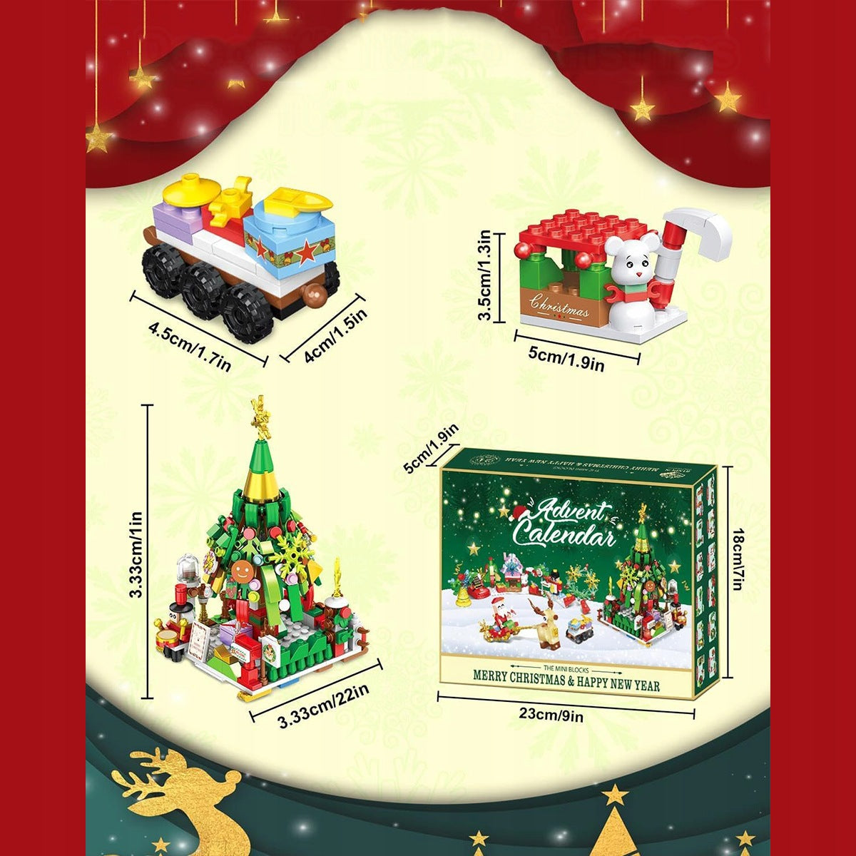ADVENT CALENDAR BLOCKS MINI 618 PIECES CHRISTMAS SCENE REINDEER CHRISTMAS TREE Brand no brand