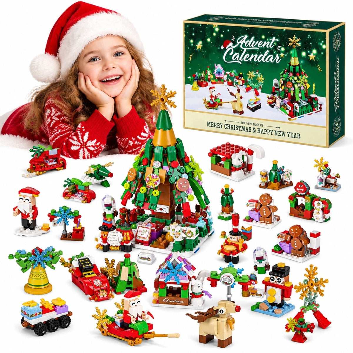 ADVENT CALENDAR BLOCKS MINI 618 PIECES CHRISTMAS SCENE REINDEER CHRISTMAS TREE