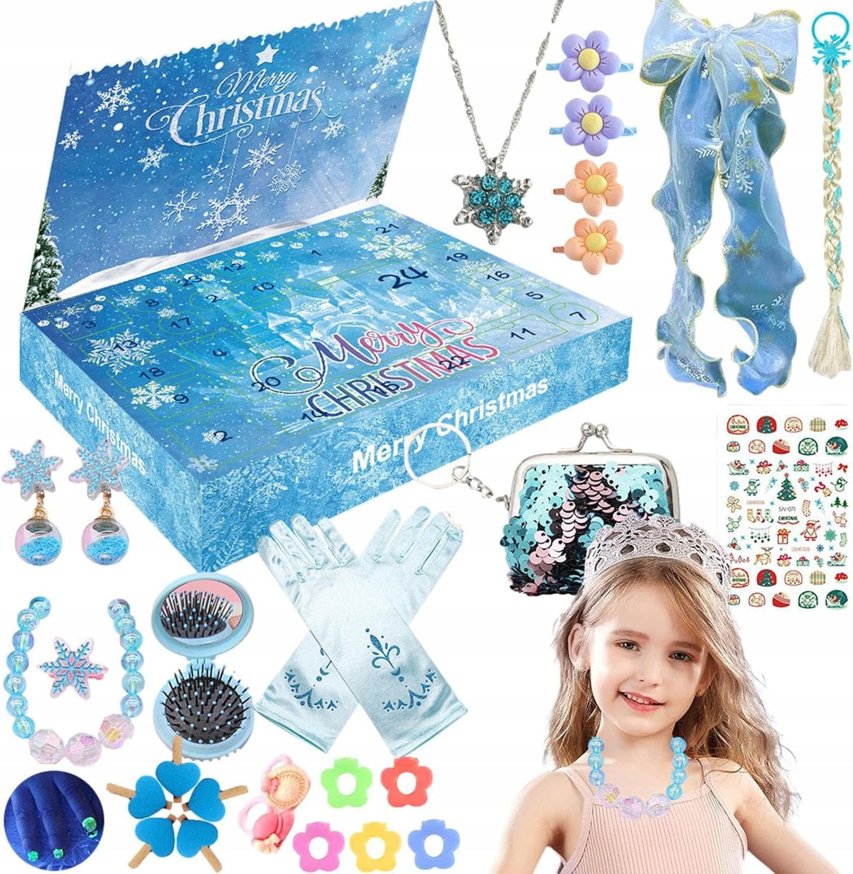 ADVENT CALENDAR CHILDREN WITH JEWELRY FOR GIRLS Blue GIFT