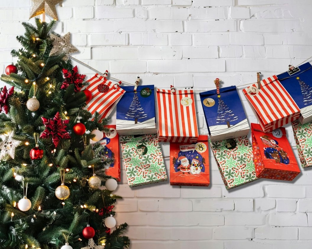 ADVENT CALENDAR DIY BAGS 24 Pcs + ECO-FRIENDLY STICKERS Do It Yourself Packaging status original