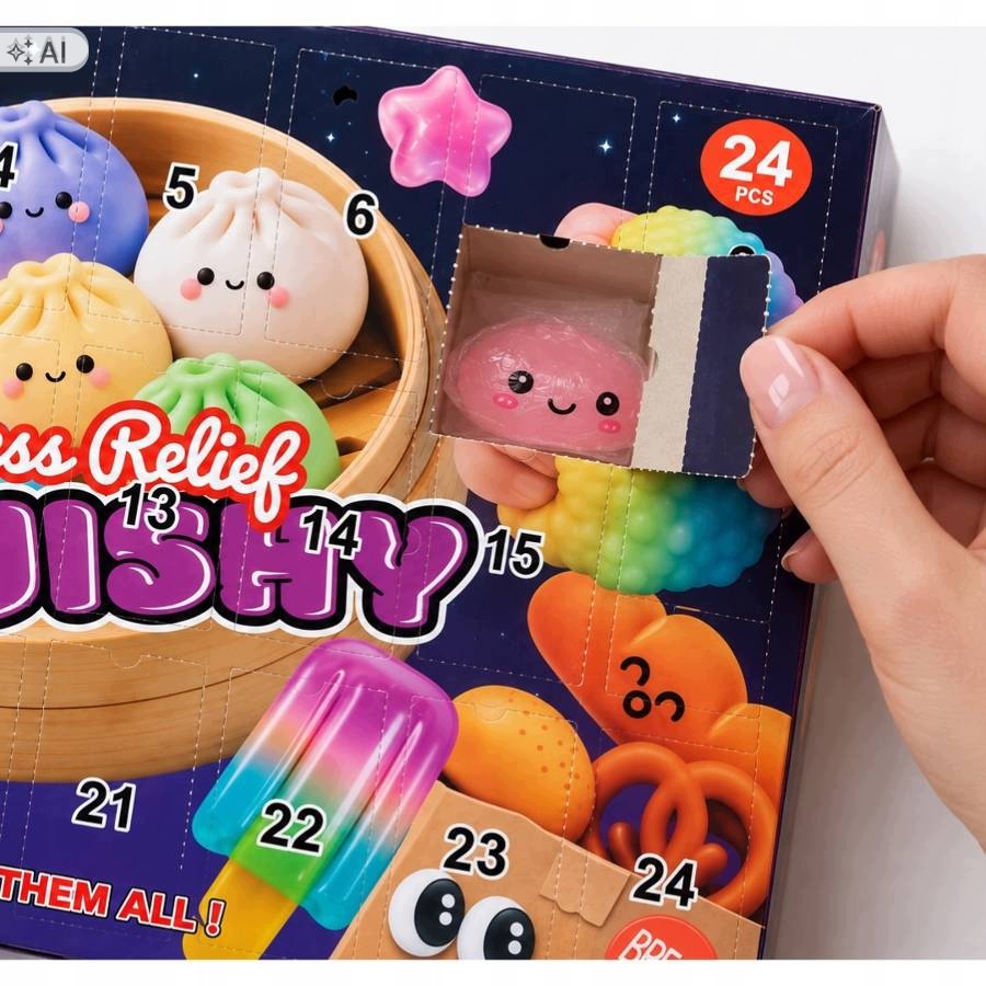 ADVENT CALENDAR DUMPLINGS 24 SQUISHIES SQUISHY MYSTERY COLORFUL Manufacturer code adwentowy kalendarz ugniatanie squishy