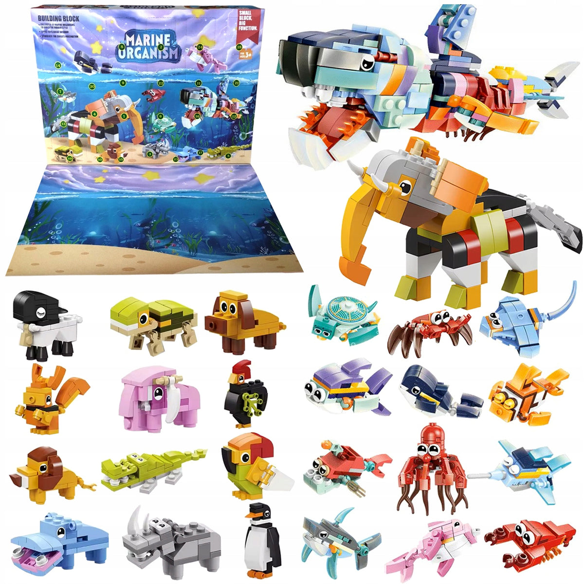 ADVENT CALENDAR FOR CHILDREN BUILDING BLOCKS ANIMALS GIFT 24EL Packaging status original