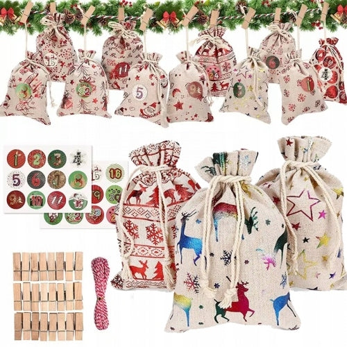 ADVENT CALENDAR FOR CHILDREN DIY POUCHES HANGING GIFT STICKERS SET Manufacturer code KALENDARZ ADWENTOWY WORECZKI JUTOWE DIY M329