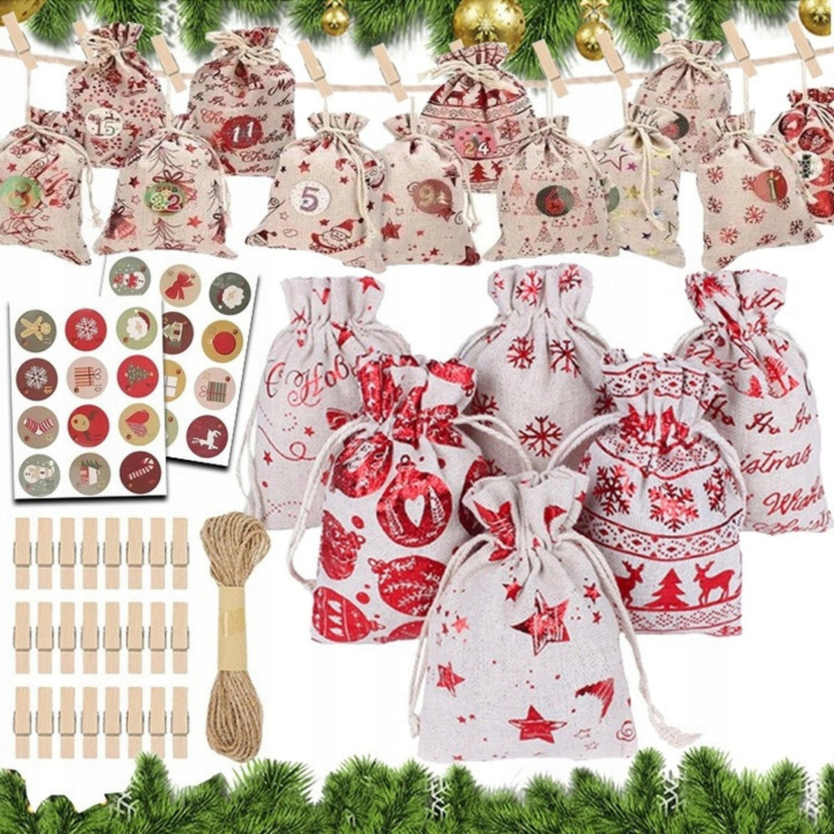ADVENT CALENDAR FOR CHILDREN DIY POUCHES HANGING GIFT STICKERS SET