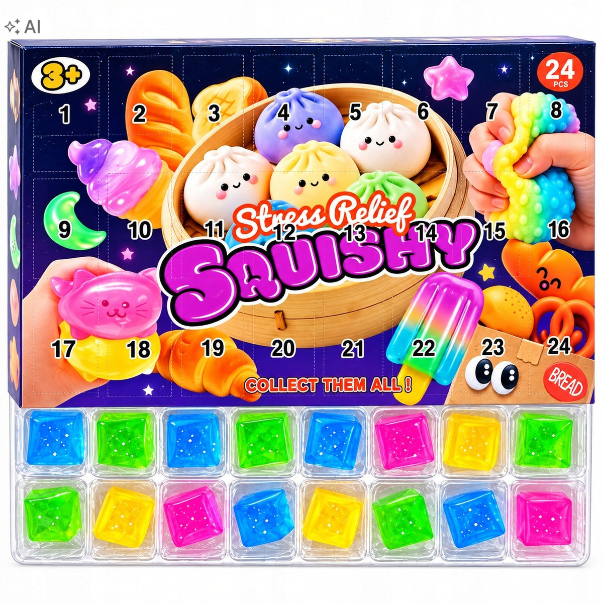 ADVENT CALENDAR SQUISHY 24 SQUISHIES MYSTERY SURPRISES FOR CHILDREN Packaging status original