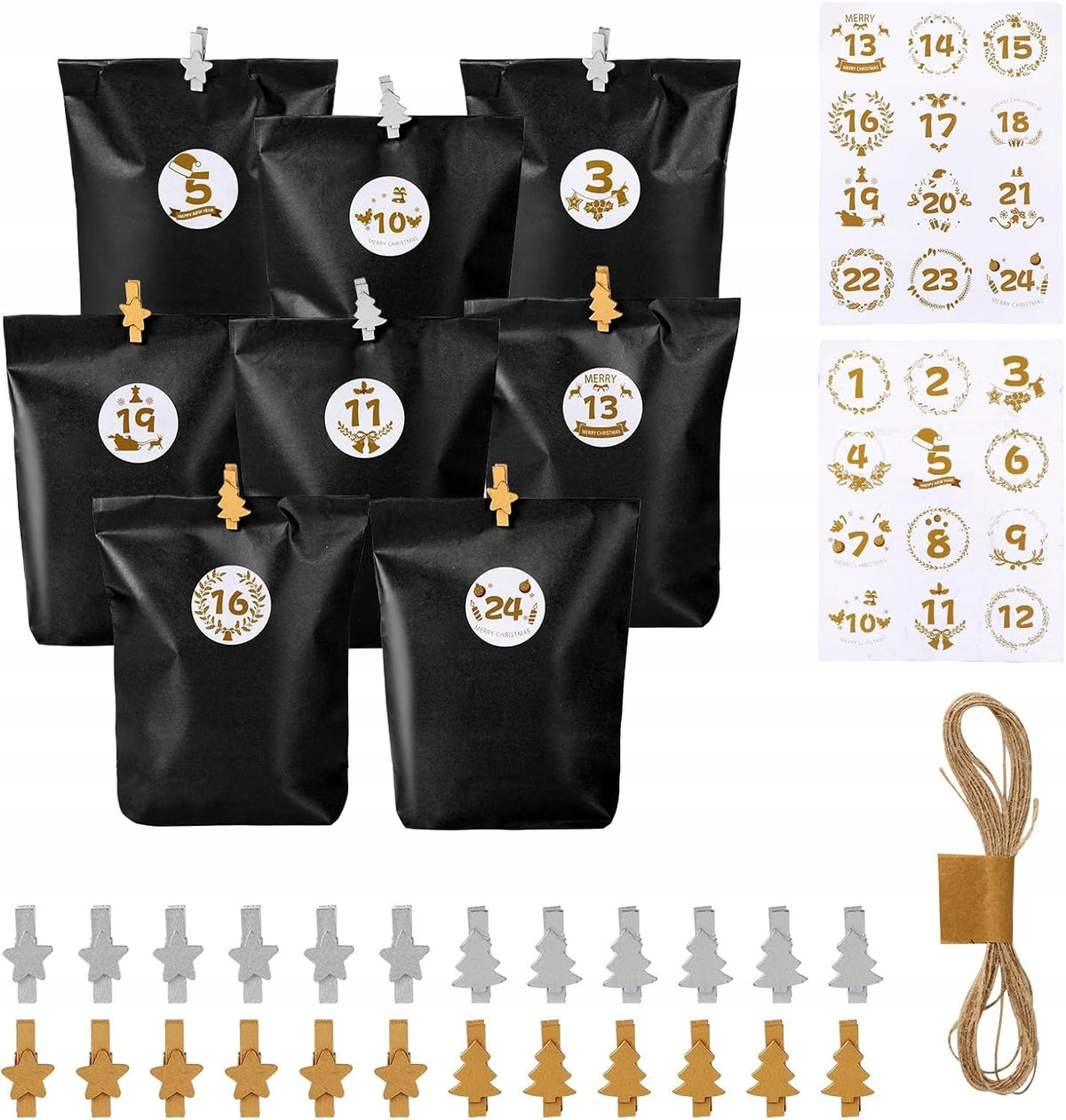 ADVENT CALENDAR STYLISH BLACK HANDBAGS +STRING +CLAMPS 4PF