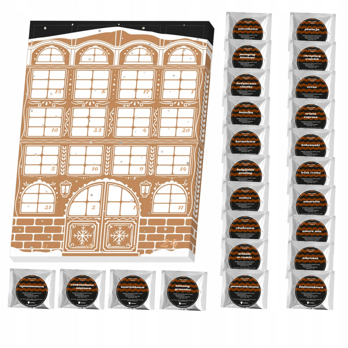 ADVENT CALENDAR WITH COFFEE 24 DIFFERENT FLAVORS OF PREMIUM GROUND COFFEES FROM CUP&YOU Manufacturer code kawowy z kawami na prezent upominek podarunek