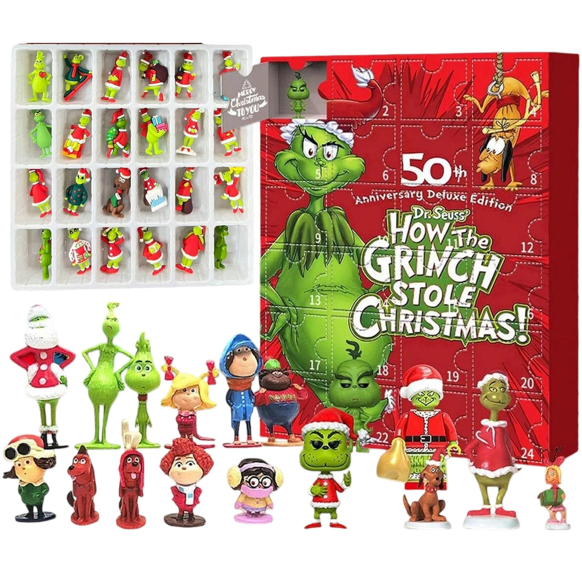 ADVENT CALENDAR WITH GRINCH FIGURINES FOR CHILDREN COUNTDOWN 24 DAYS GIFT Packaging status original