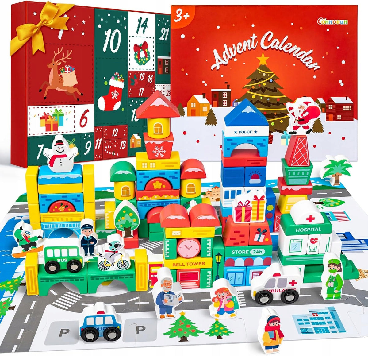 ADVENT CALENDAR WOODEN BLOCKS CITY WORLD COUNTDOWN 24 DAYS 3EG