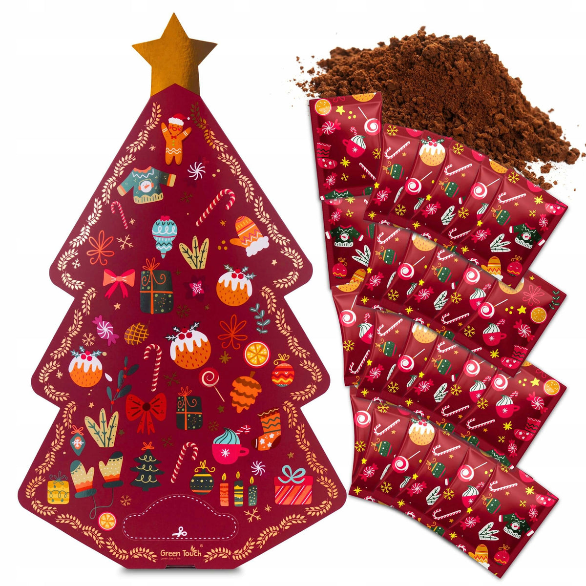 ADVENT CALENDAR with ground coffee Arabica Christmas tree gift Green Touch
