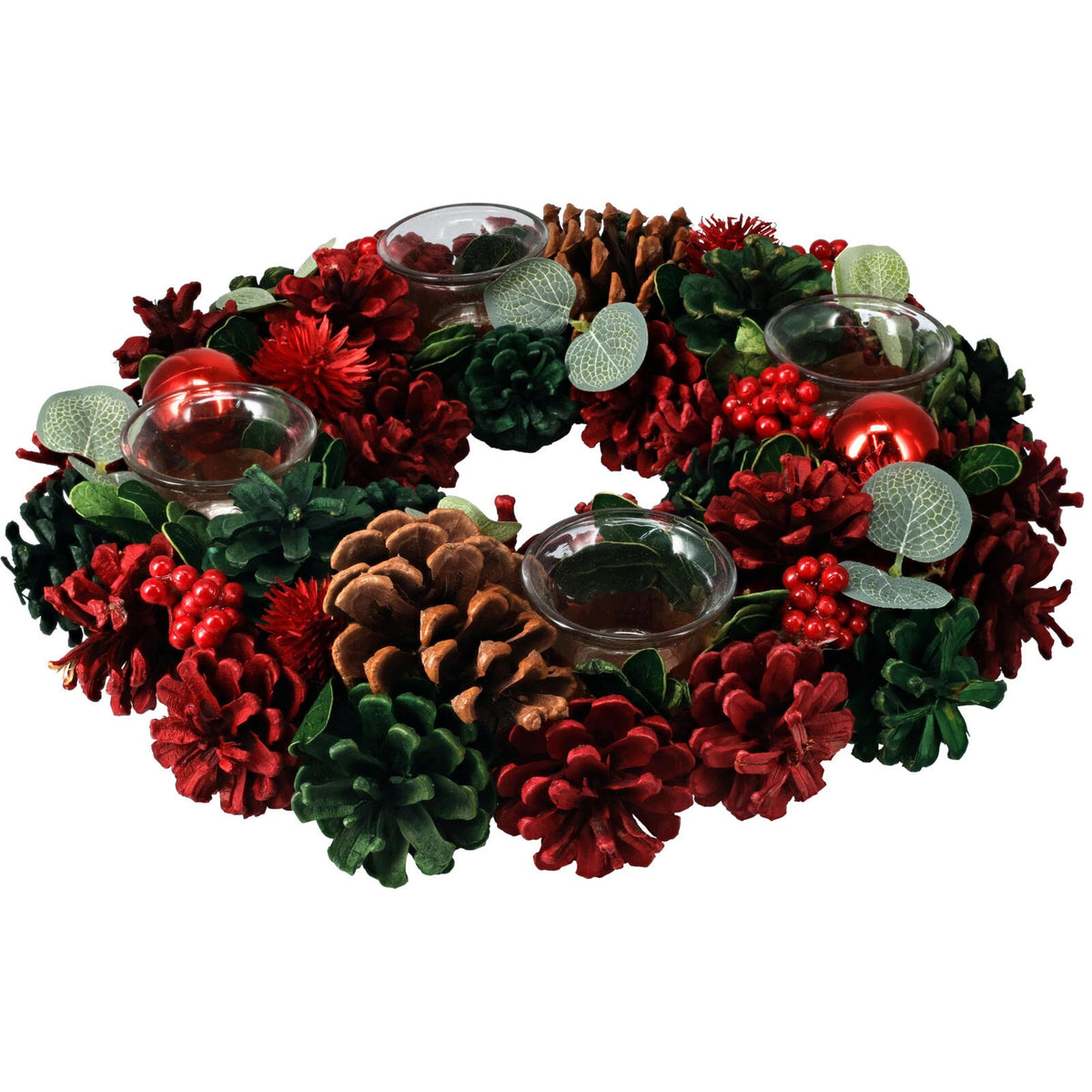 ADVENT WREATH 4 CANDLESTICKS WITH CONES AND POLYGONAL FOAM Ø 34 CM