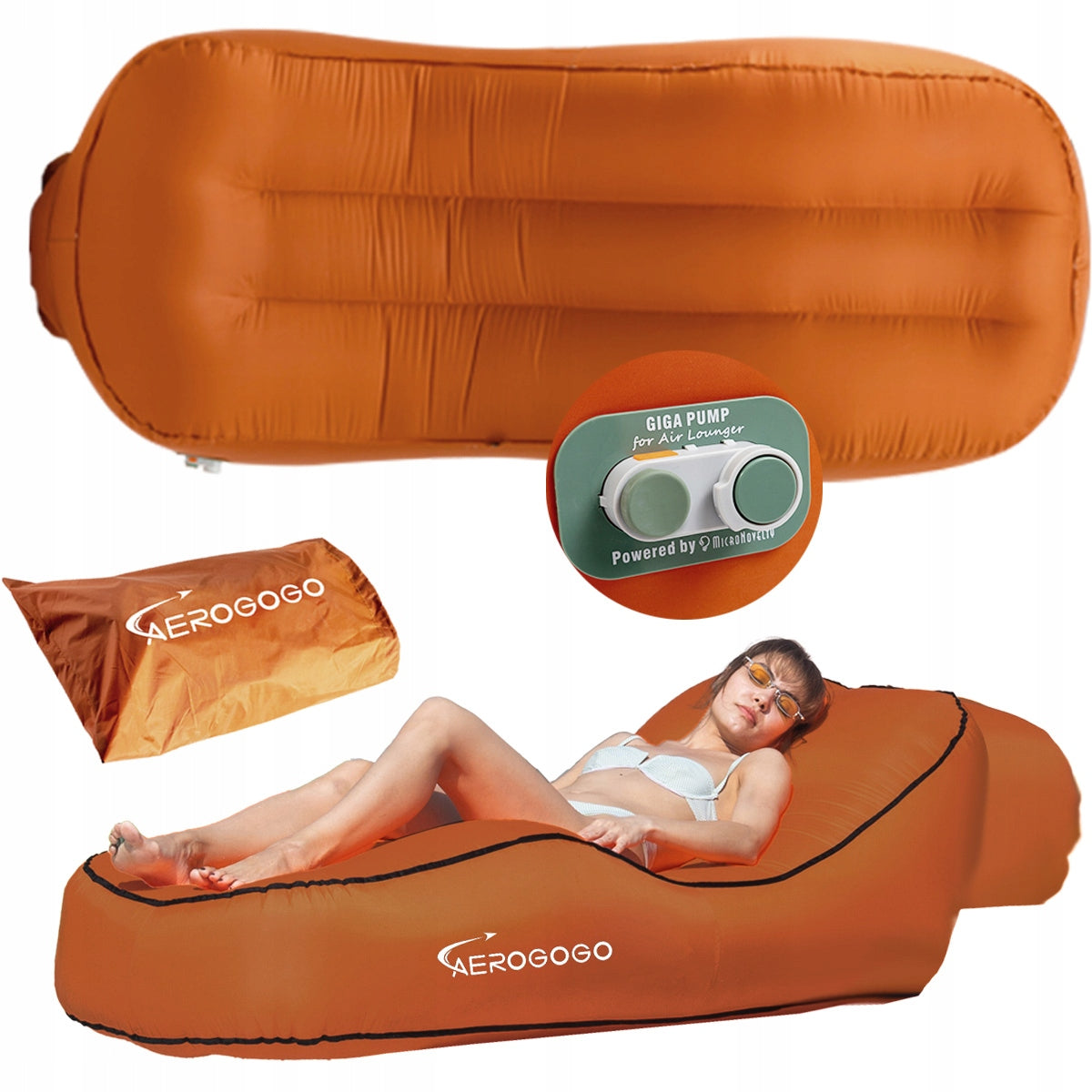 AEROGOGO Inflatable MATTRESS Automatic DECKCHAIR SOFA pumped CS1 BROWN Color brown