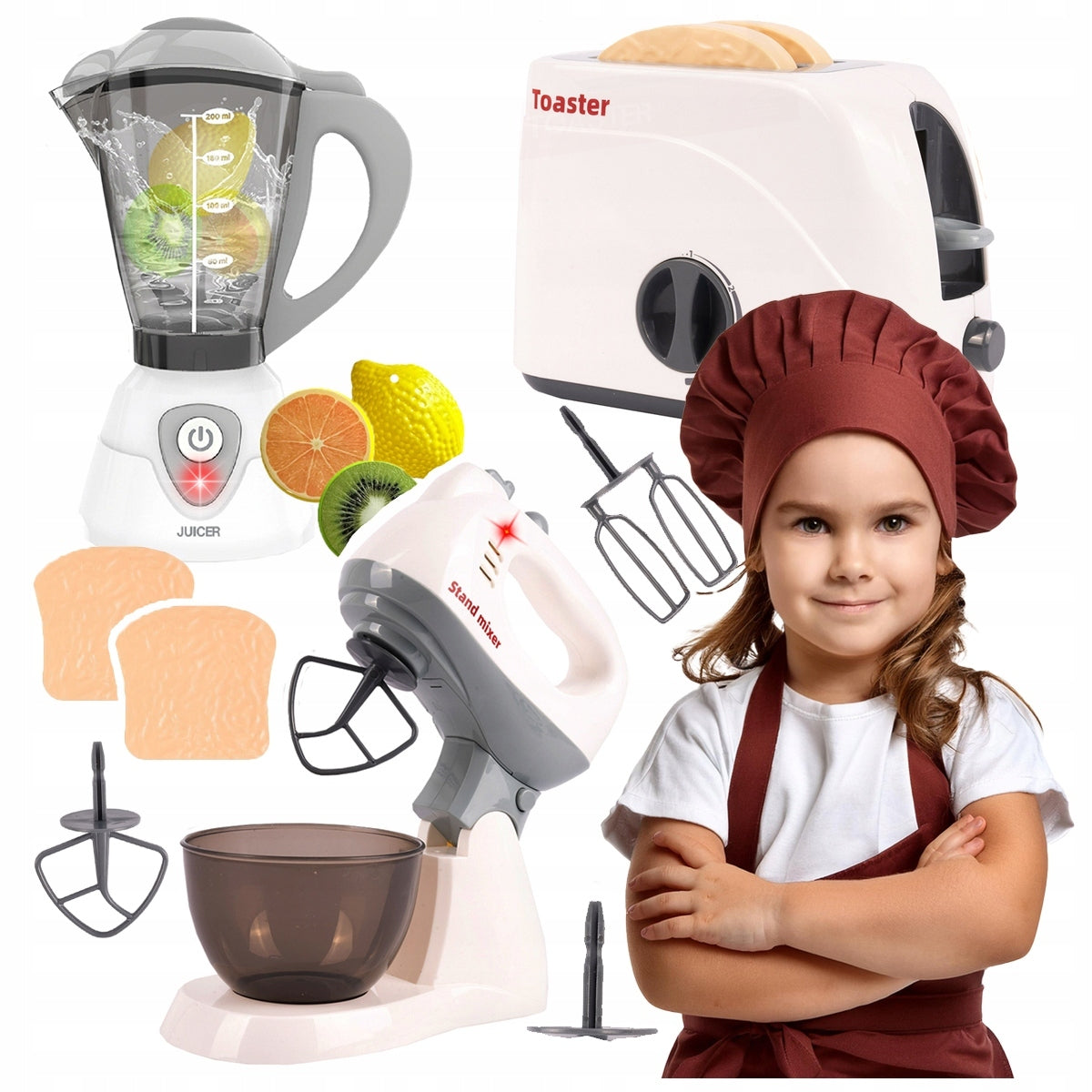 AGD SET FOR KIDS BLENDER FOOD PROCESSOR PLANETARY TOASTER 3IN1 Packaging status original