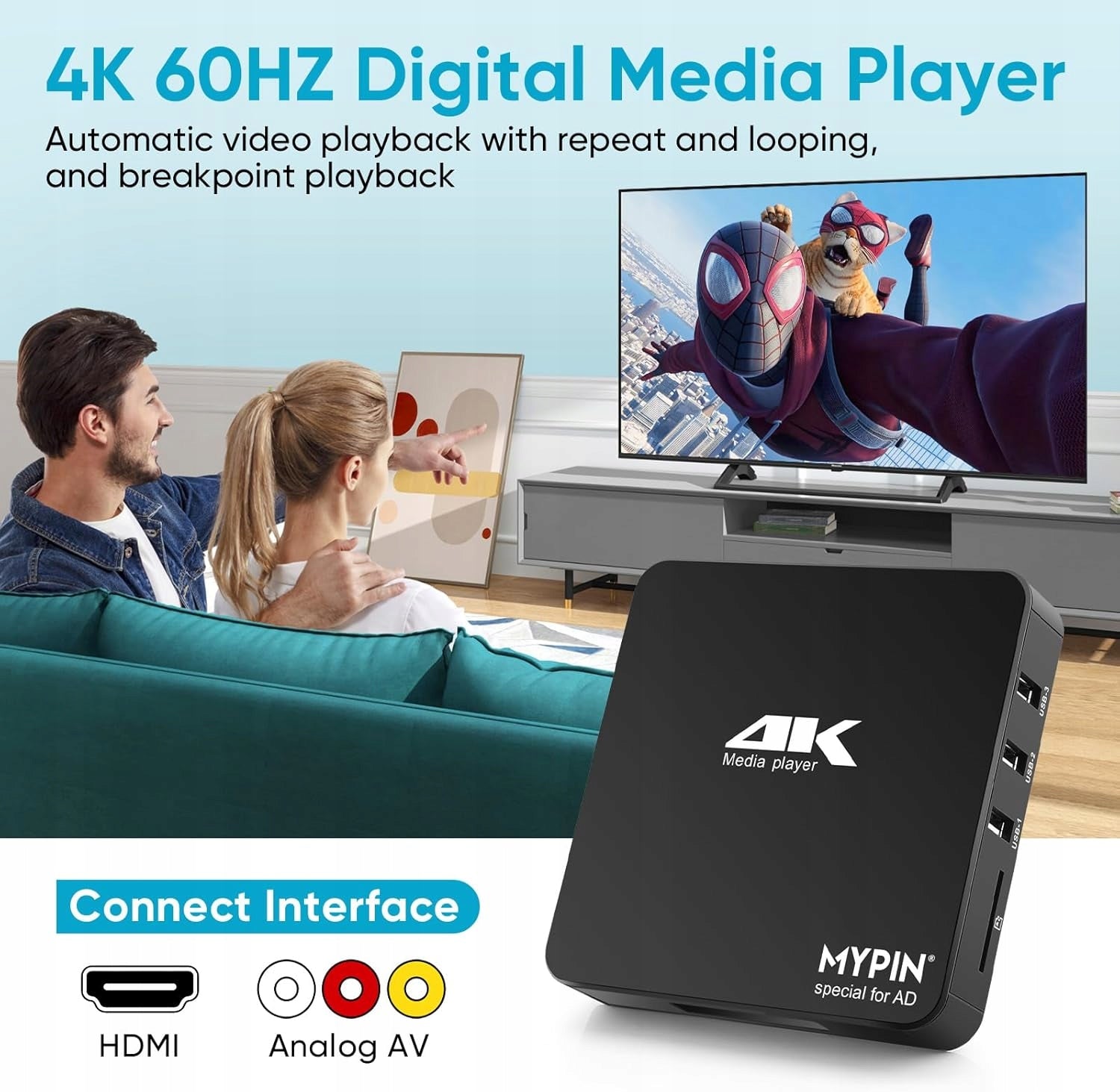 AGPTEK Media Player 4K Ultra HD Digital HDMI/AV Packaging status original