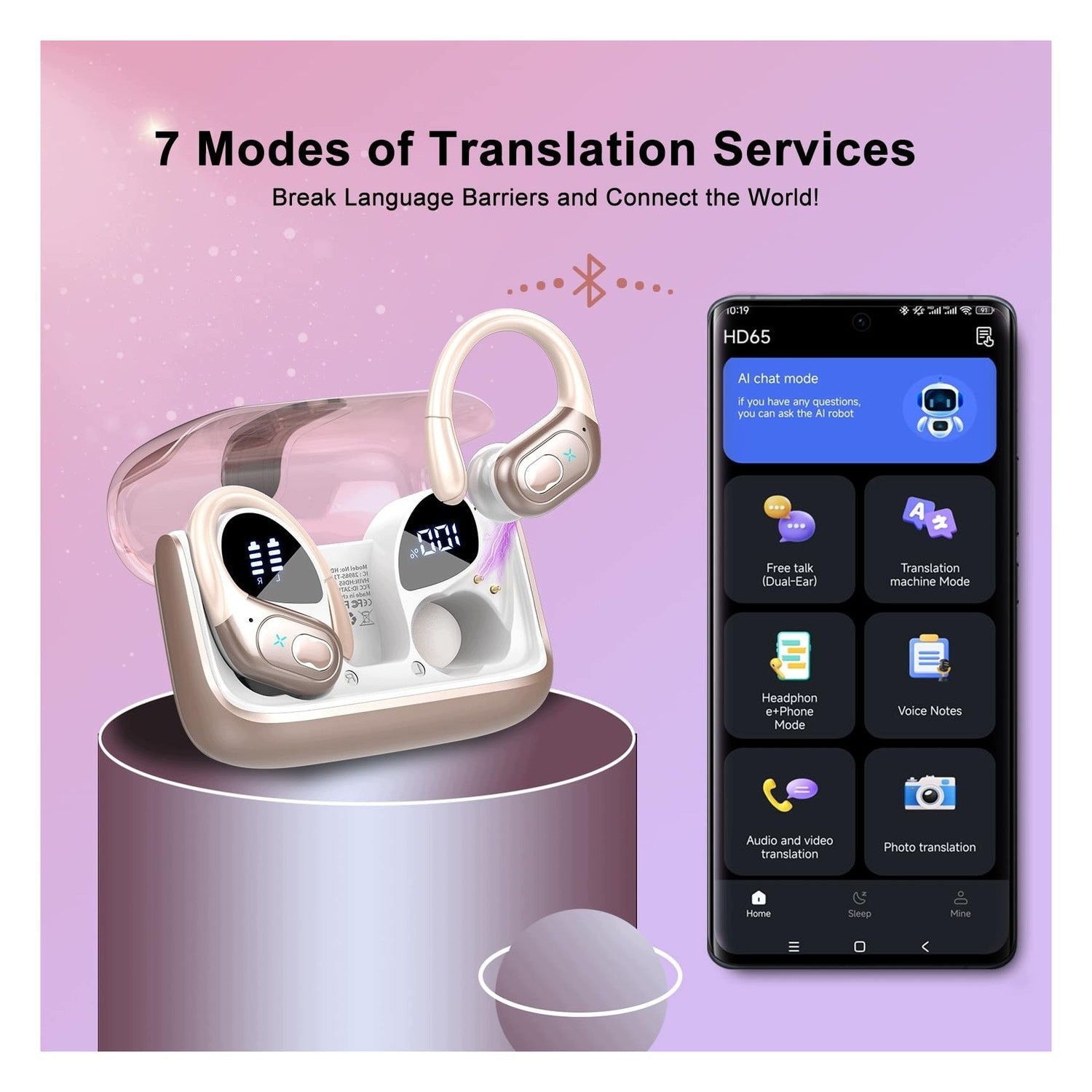 AI Translation Headphones - Bluetooth 5.4 - 164 Languages - with App Model AI Translator Earbuds - Bluetooth 5.4 Vertaal Oord