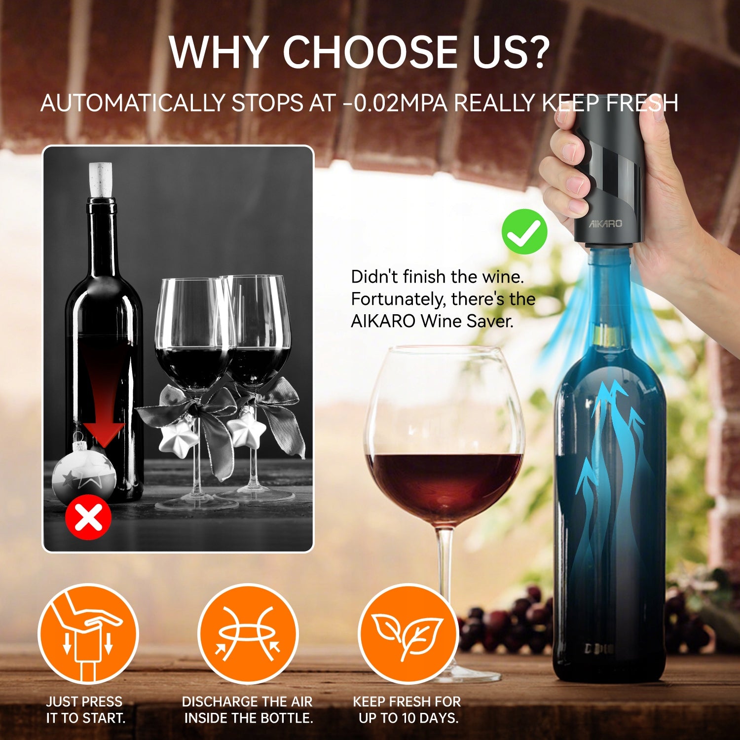 AIKARO - Electric Wine Preserver with Stopper, Battery Manufacturer AIKARO