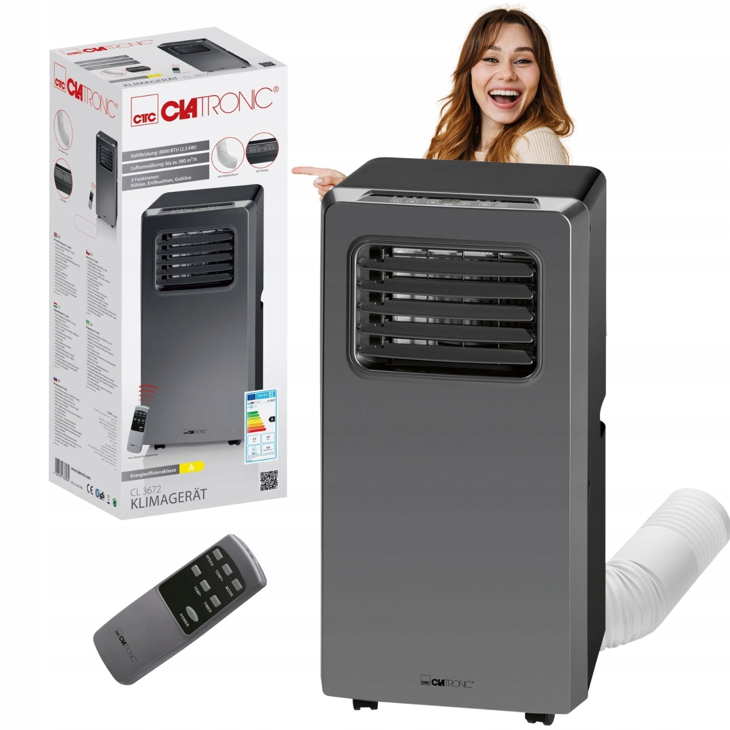 AIR CONDITIONER PORTABLE DEHUMIDIFIER, SILENT REMOTE CONTROL CLATRONIC CL BLACK