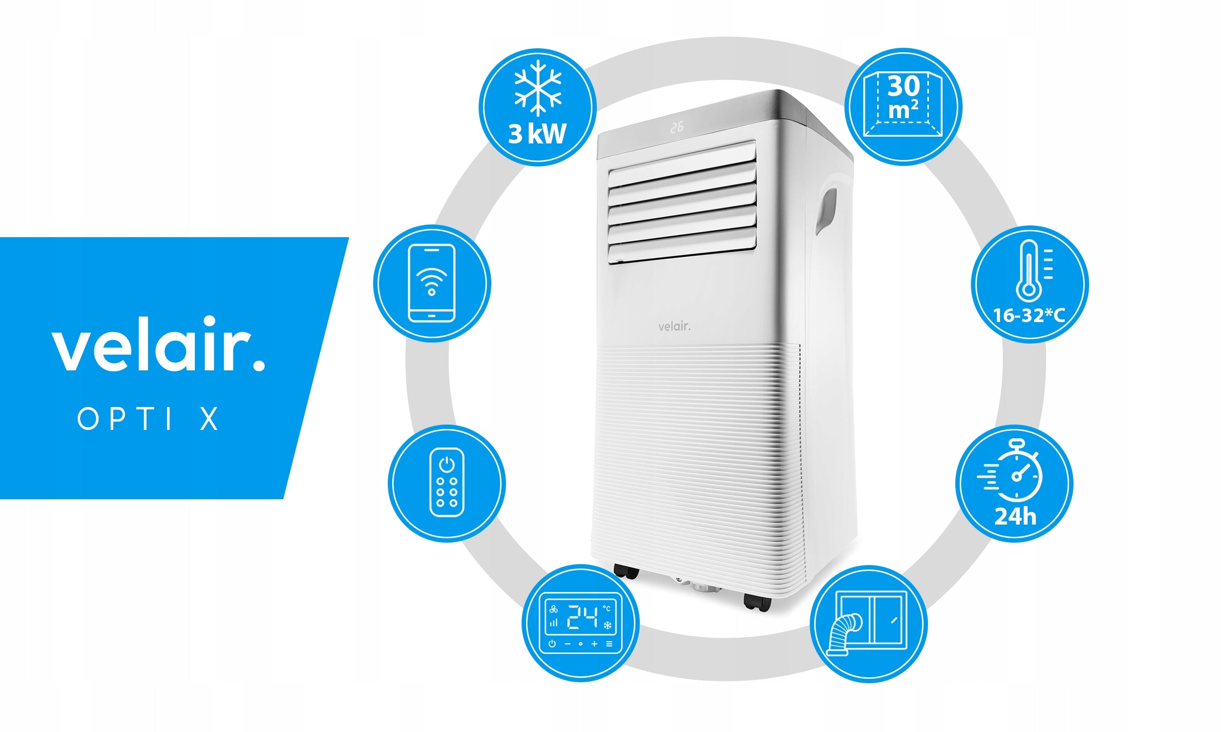 AIR CONDITIONER PORTABLE WIFI VELAIR OPTI X 3KW DEHUMIDIFIER 24L/24H QUIET Packaging status original