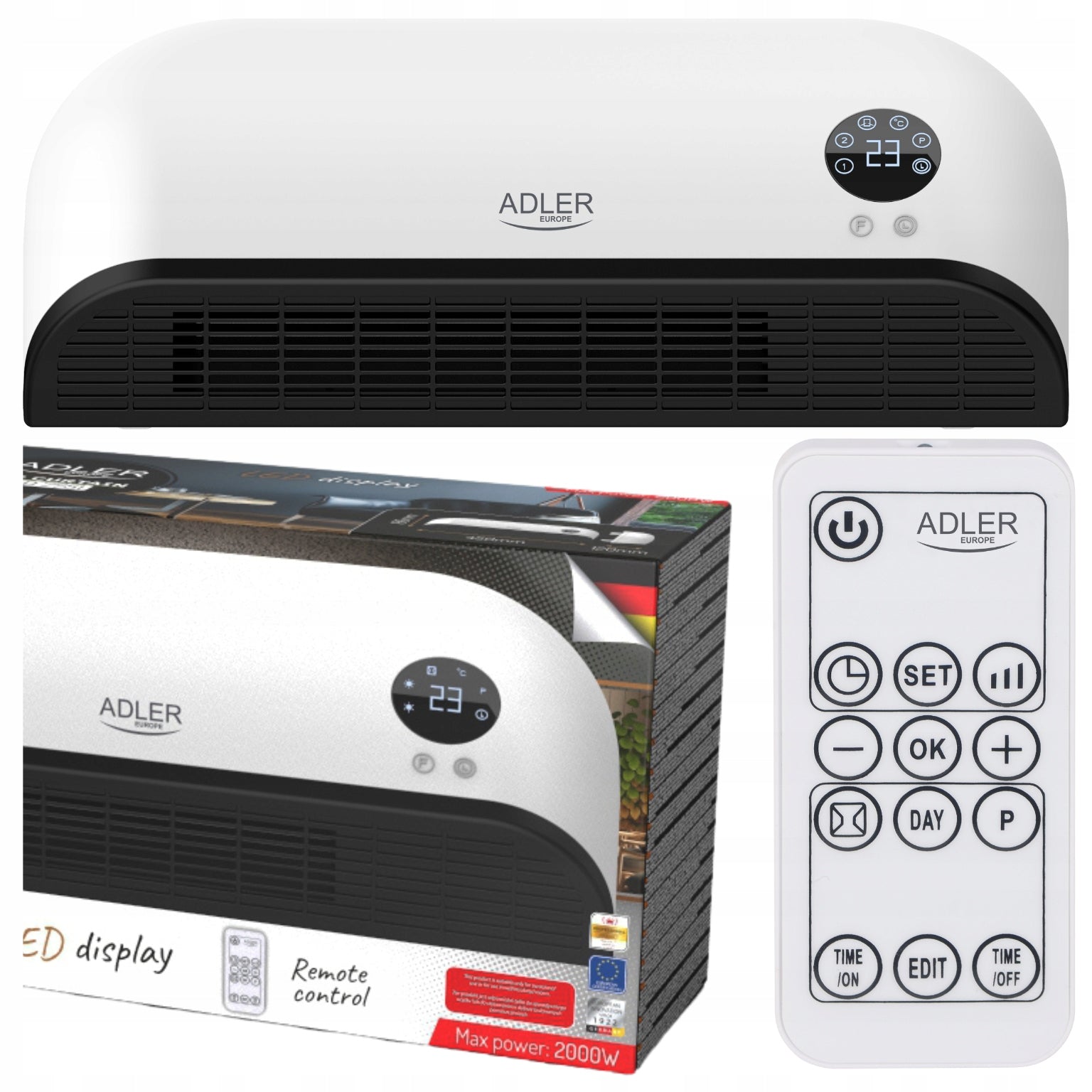 AIR CURTAIN ELECTRIC HEATER FAN 2kW LED REMOTE CONTROL ADLER