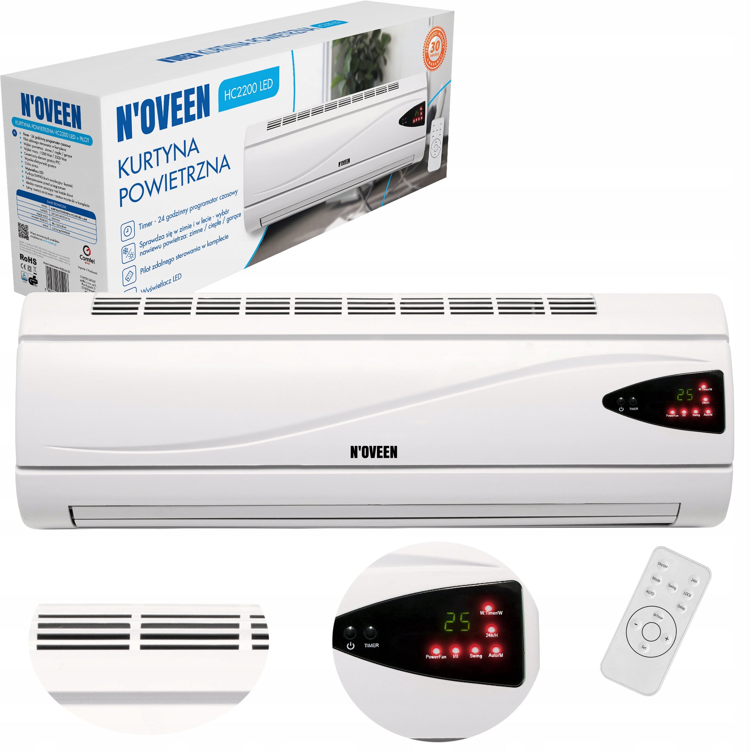 AIR CURTAIN ENERGY SAVING CERAMIC HEATER TIMER 24 PILOT SWING