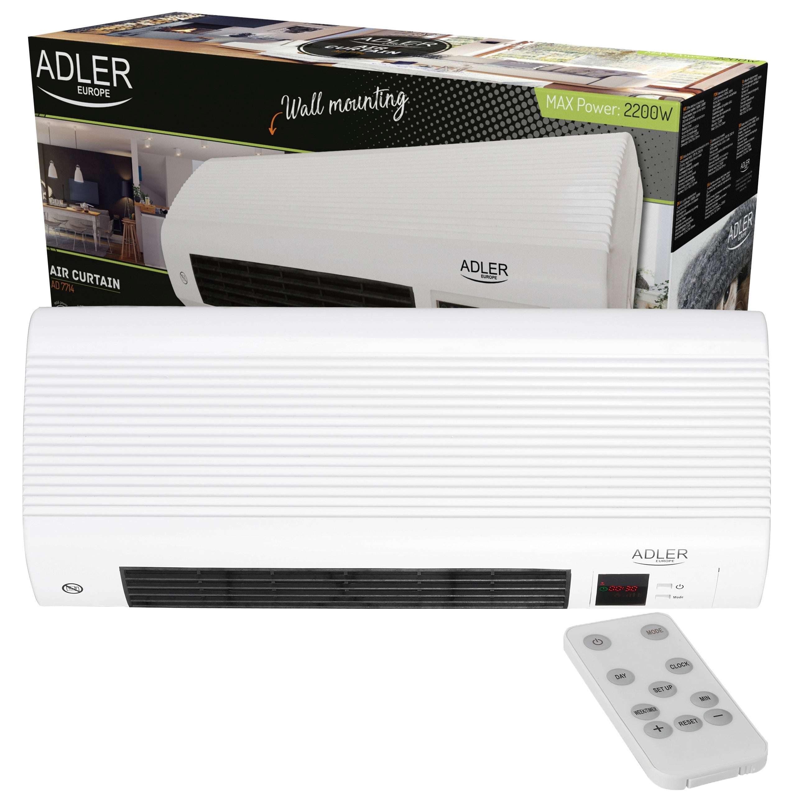AIR CURTAIN WITH REMOTE CONTROL FAN ELECTRIC HEATER 2200W LED