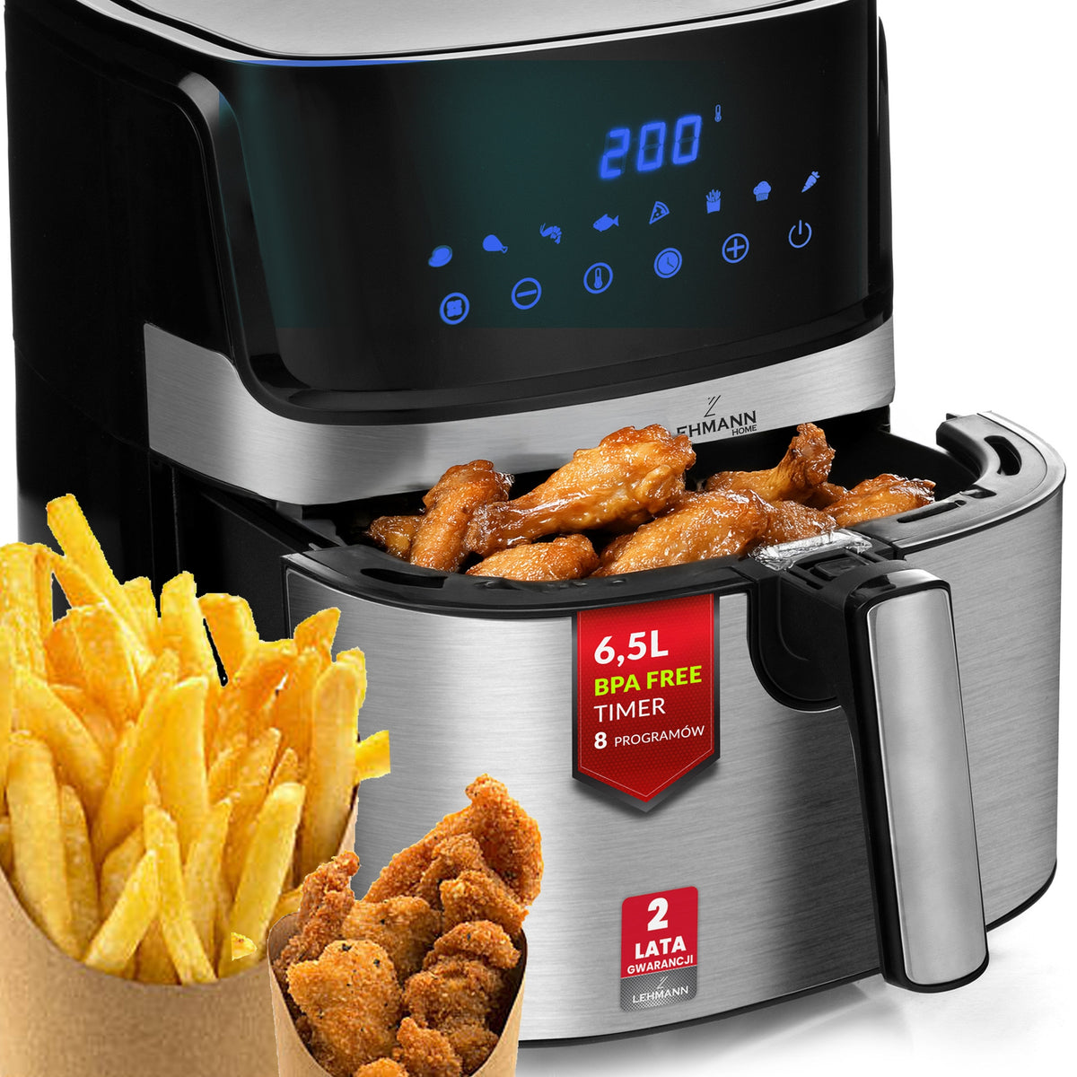 AIR FRYER FAT FREE AIR FRYER LARGE STRONG 8 PROGRAMS PANEL