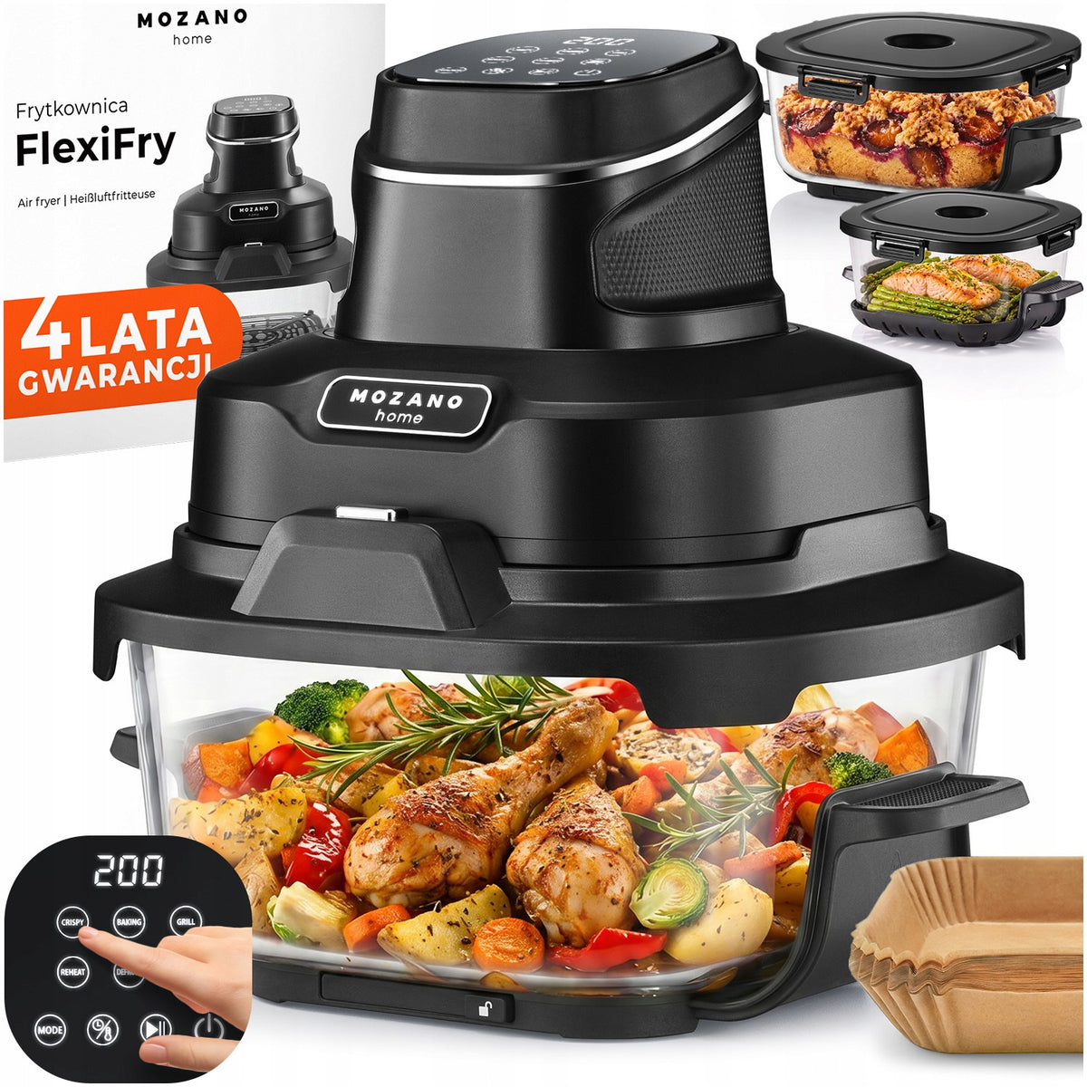 AIR FRYER FAT FREE GLASS BOWL 2PCS STRONG +100 TRAYS