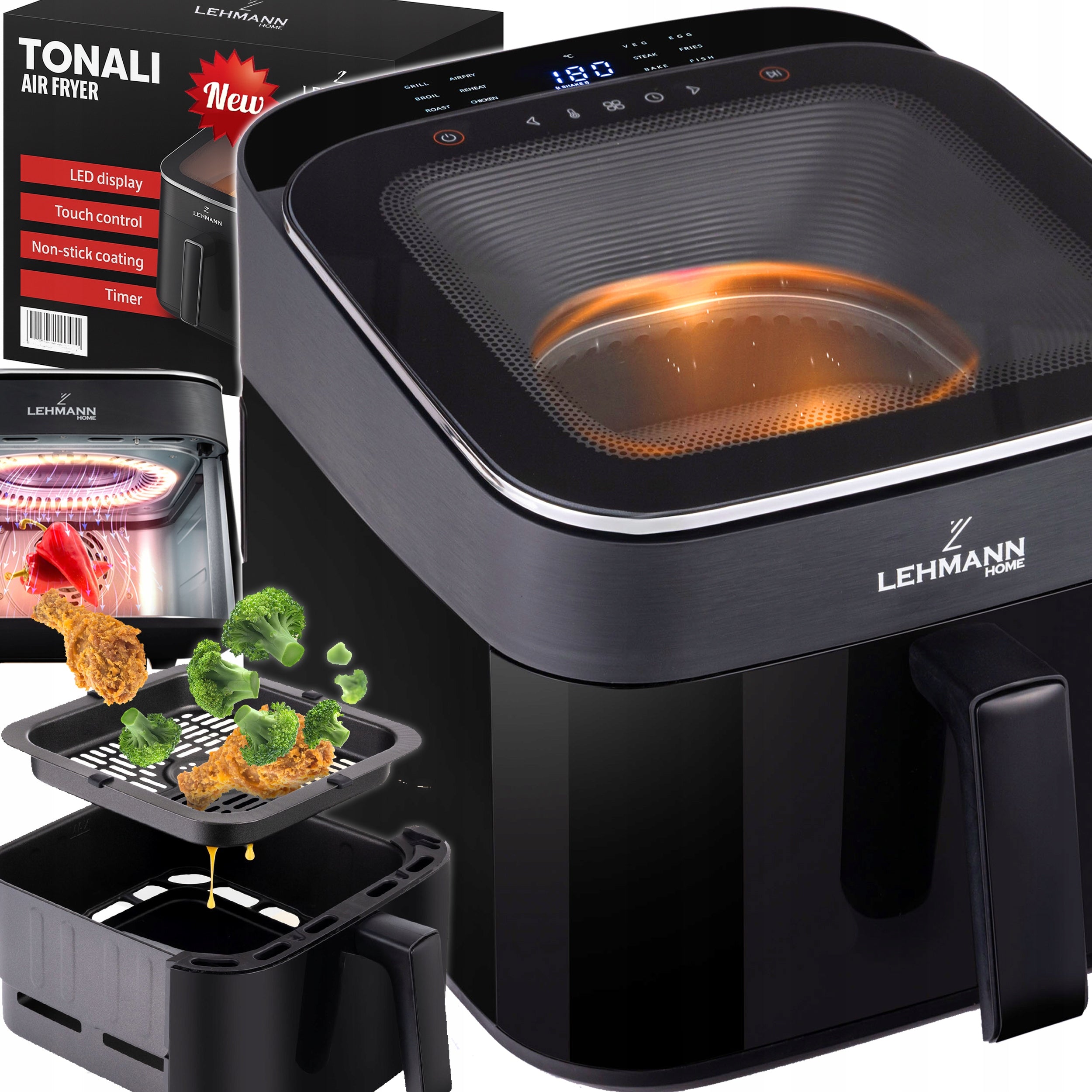 AIR FRYER NON-FAT AIR FRYER 6,5L LARGE BOWL 12 PROGRAMS