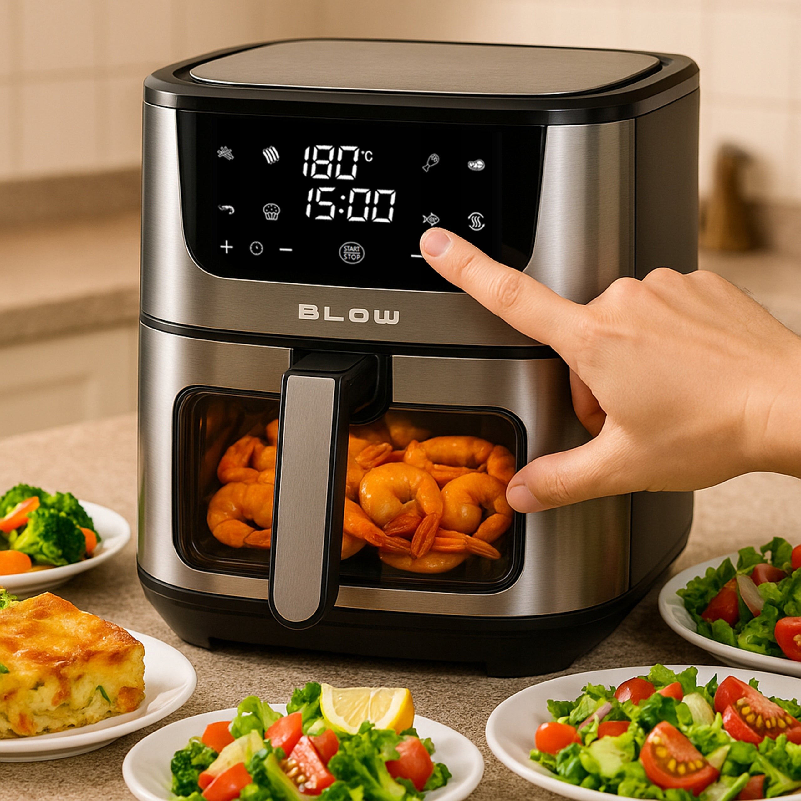 AIR FRYER NON-FAT LARGE BOWL XL 8L 2 HEATERS STRONG 2500W Model 44-600