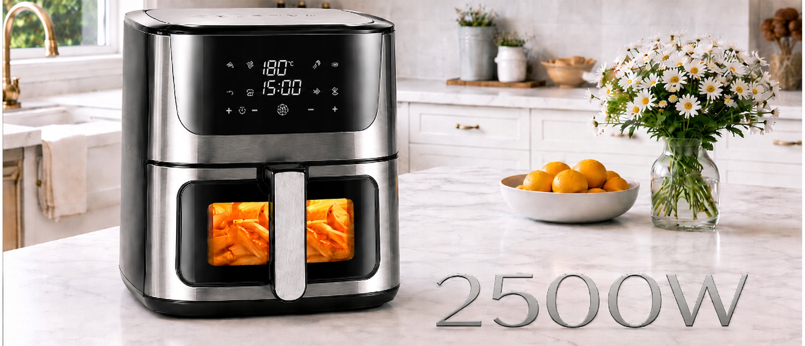 AIR FRYER NON-FAT LARGE BOWL XL 8L 2 HEATERS STRONG 2500W Packaging status original