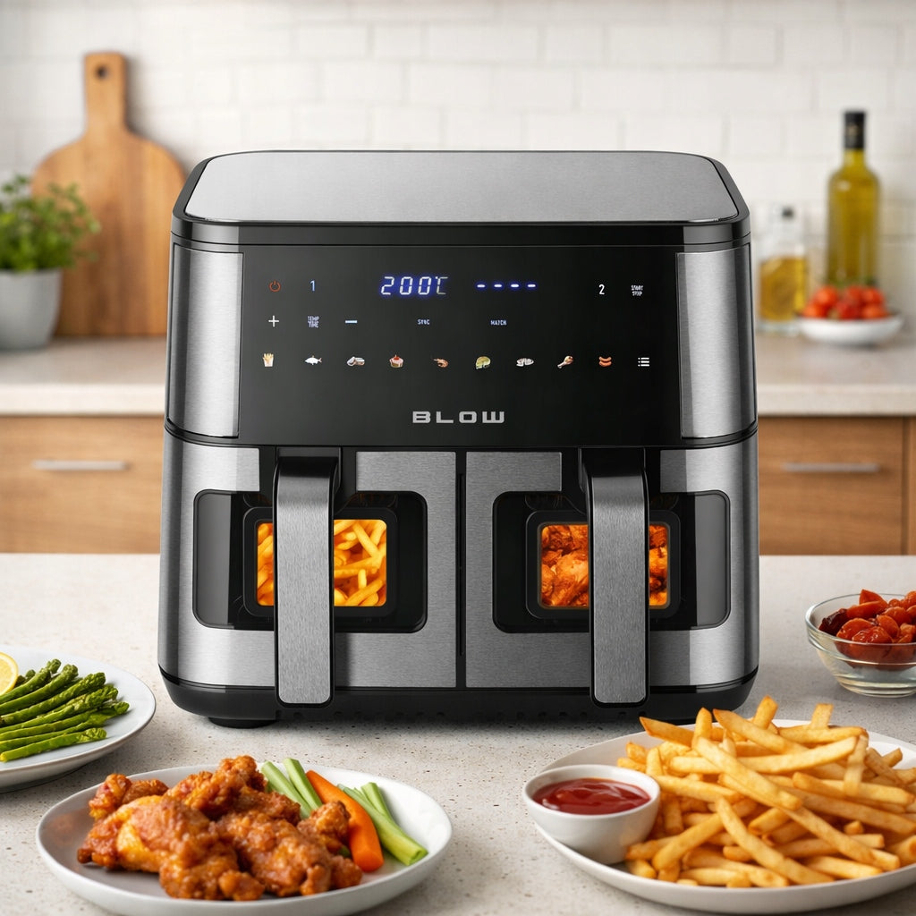 AIR FRYER TWO-CHAMBER AIR FRYER NON-FAT WINDOW 9L XXL STRONG 2600W Brand Blow