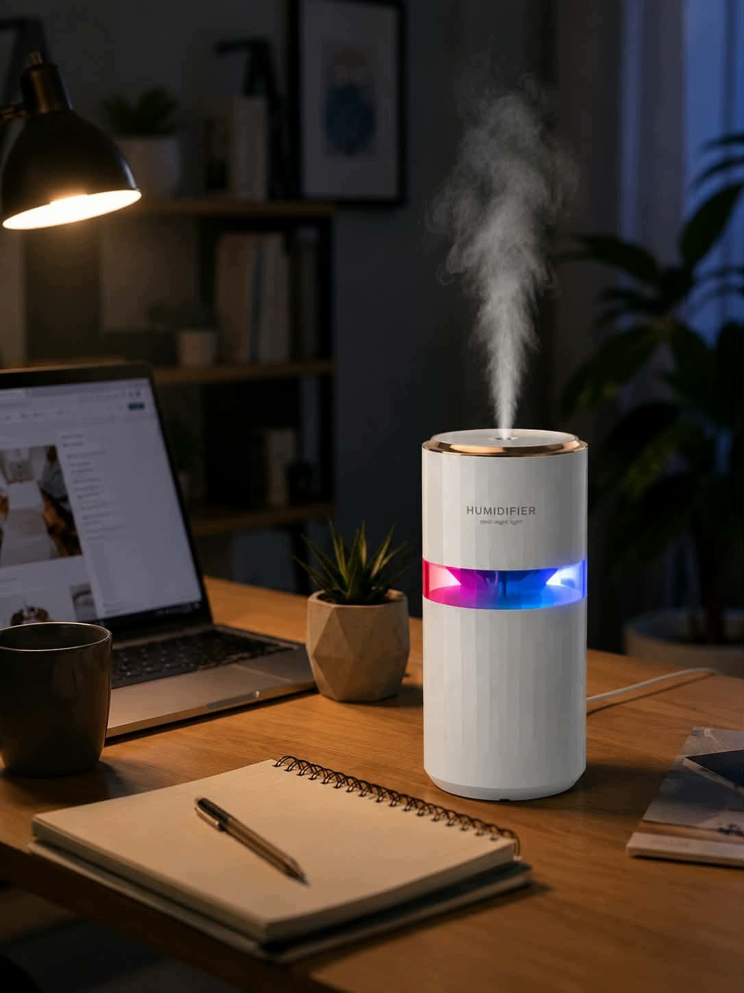 AIR HUMIDIFIER NIGHT LIGHT 2in1 400ml WHITE QUIET USB FOR HOME OFFICE Manufacturer code 277A