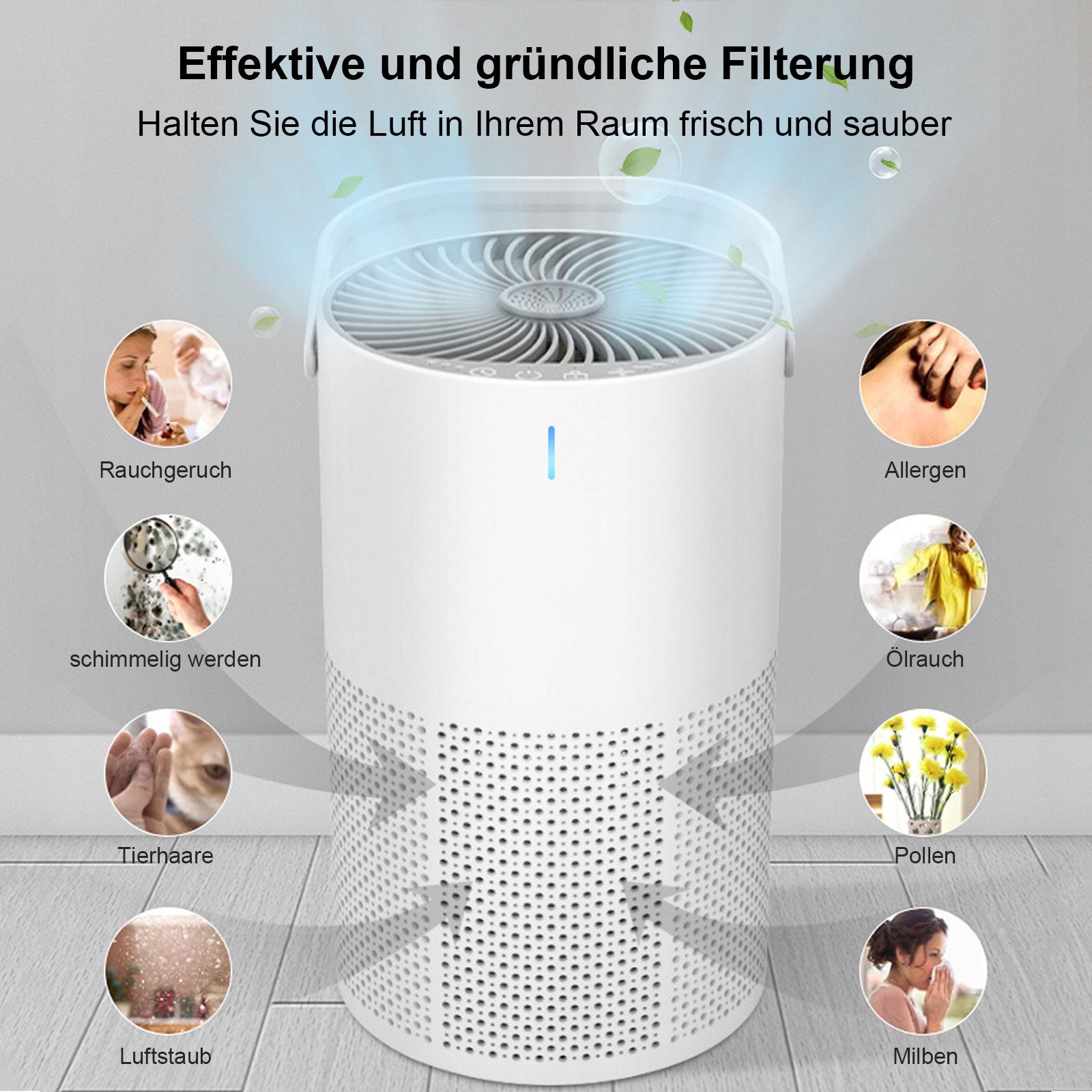 AIR PURIFIER DESKTOP TOUCH TYPE AIR FRESHER ELIMINATES ODOR CIGARETTE SMOKE Dominant color white