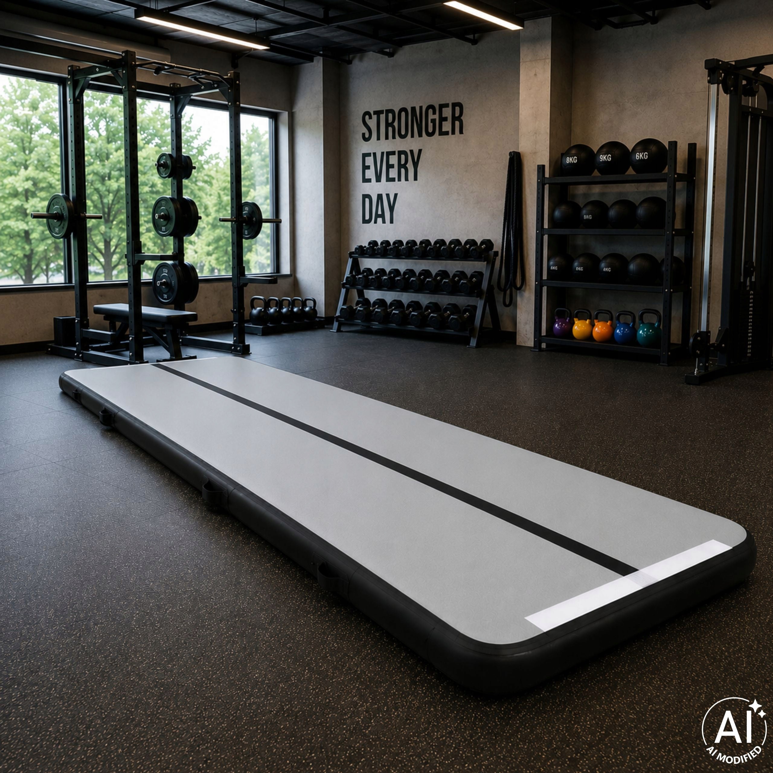 AIR TRACK GYMNASTIC MATTRESS ACROBATICS EXERCISE MAT 3M PUMP GREY Brand Ikonka