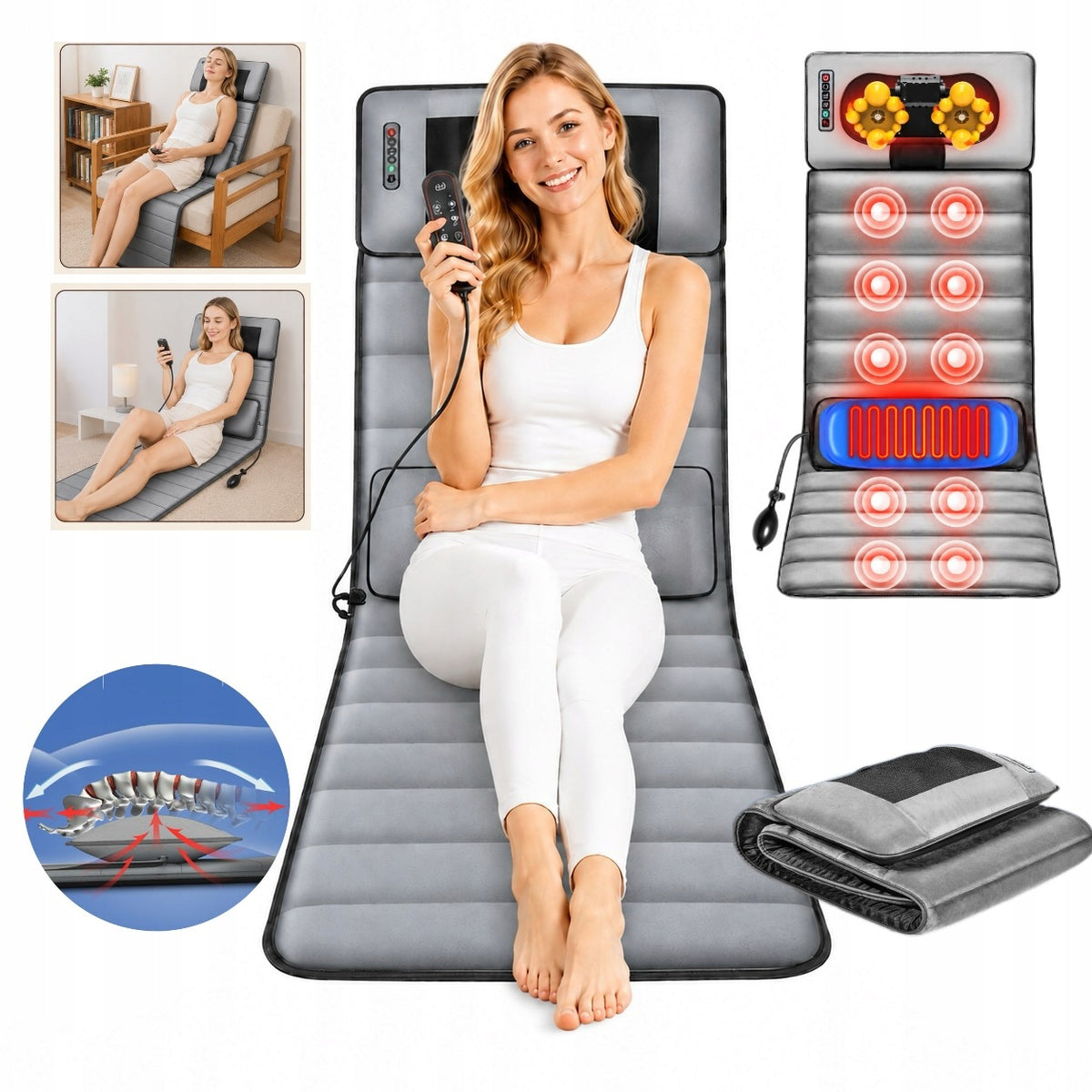 AIR VIBRATION MASSAGE MAT HEATED 12 MOTORS FOR LEG BACK