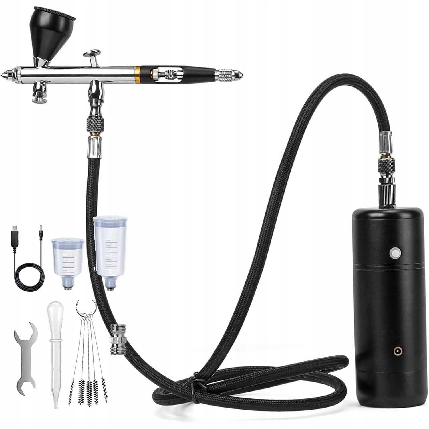 AIRBRUSH KIT PORTABLE WIRELESS GUN COMPRESSOR NOZZLES 0.3mm