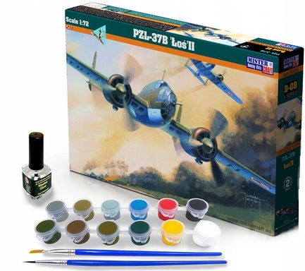 AIRCRAFT FOR ASSEMBLY MODEL PZL-37B MOOSE II + PAINTS + GLUE + BRUSHES MOOSE EAN (GTIN) 646328444838