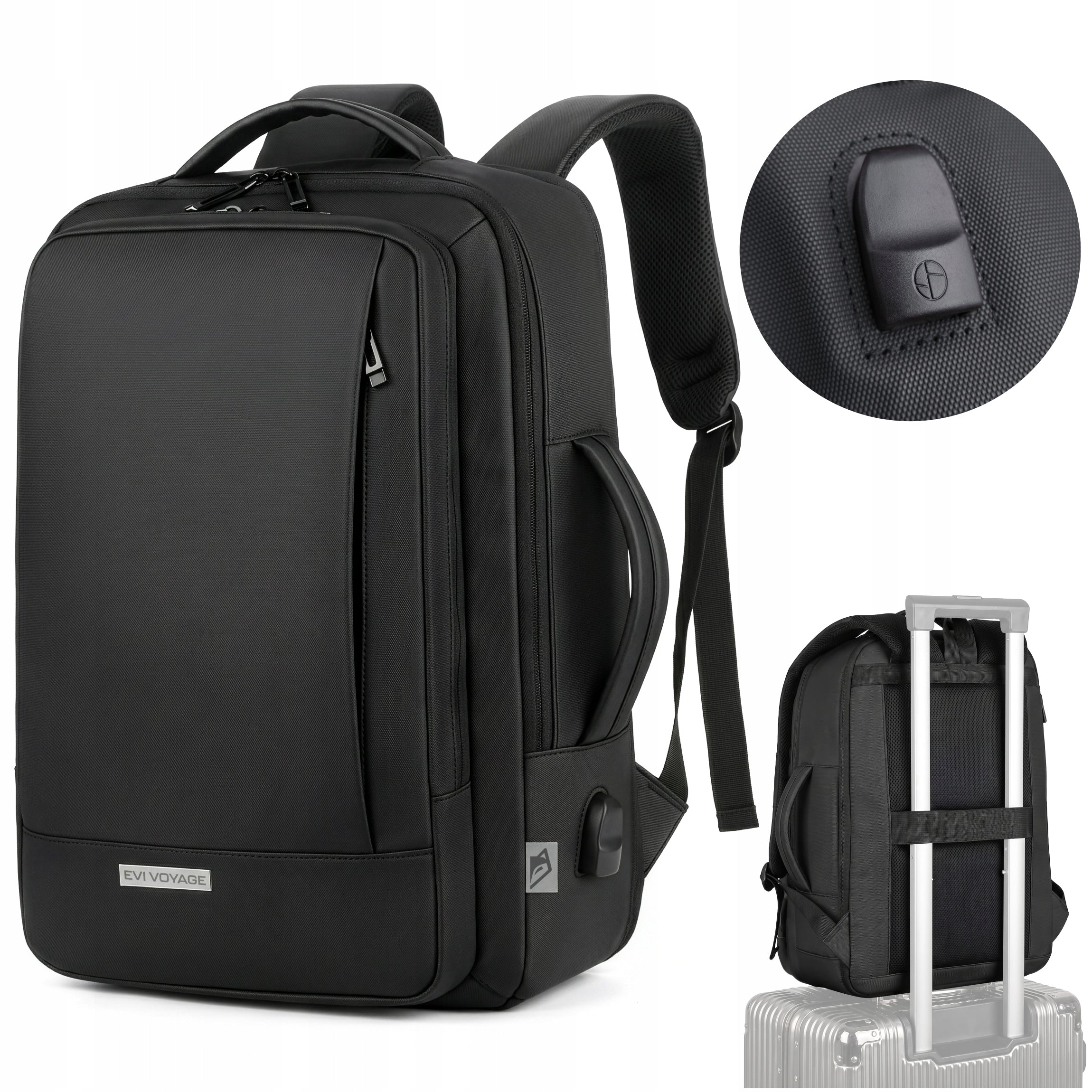 AIRPLANE BACKPACK TRAVEL CARRY-ON LUGGAGE 40x30x20 RYANAIR JET USB BLACK