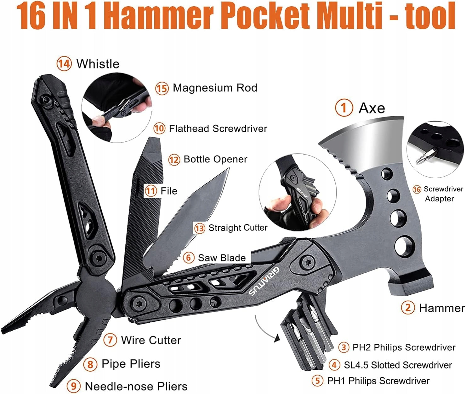 AKCESORIA MULTIFUNCTIONAL CAMPING SURVIVAL EQUIPMENT WITH HAMMER GIFT Brand no brand