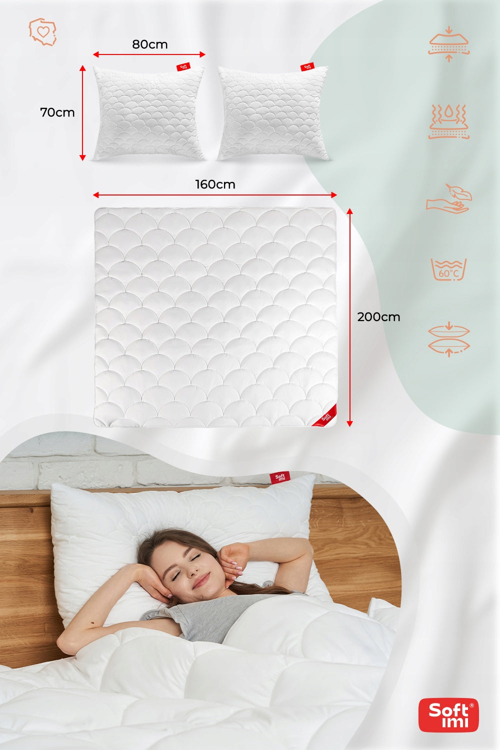 ALL-SEASON ANTI-ALLERGIC QUILT 160X200 + 2 PILLOWS 70X80 SET from Poland Medical device no