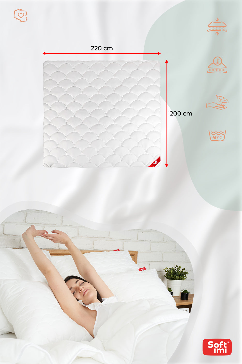 ALL-SEASON ANTI-ALLERGIC QUILT 200X220 from Poland WARM LIGHT 4 SEASONS Length 200 cm