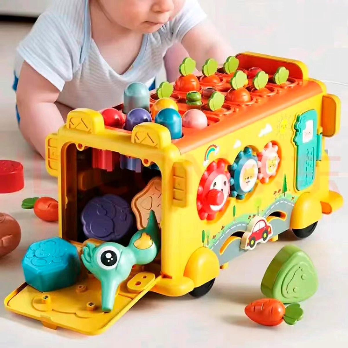 AMAZING EDUCATIONAL MONTESSORI LED 22-IN-1 SORTER BLOCKS CYMBAL BUS