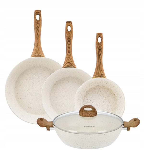 AMBITION NATURE PAN SET 20, 24, 28 CM + DEEP 28 CM INDUCTION CREAM