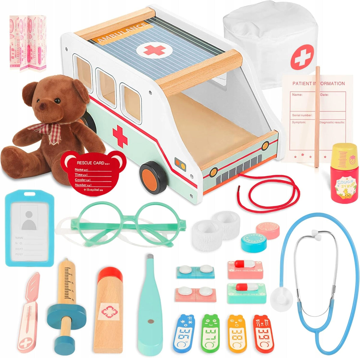 AMBULANCE LARGE WOODEN MEDICAL KIT DOCTOR playing doctor